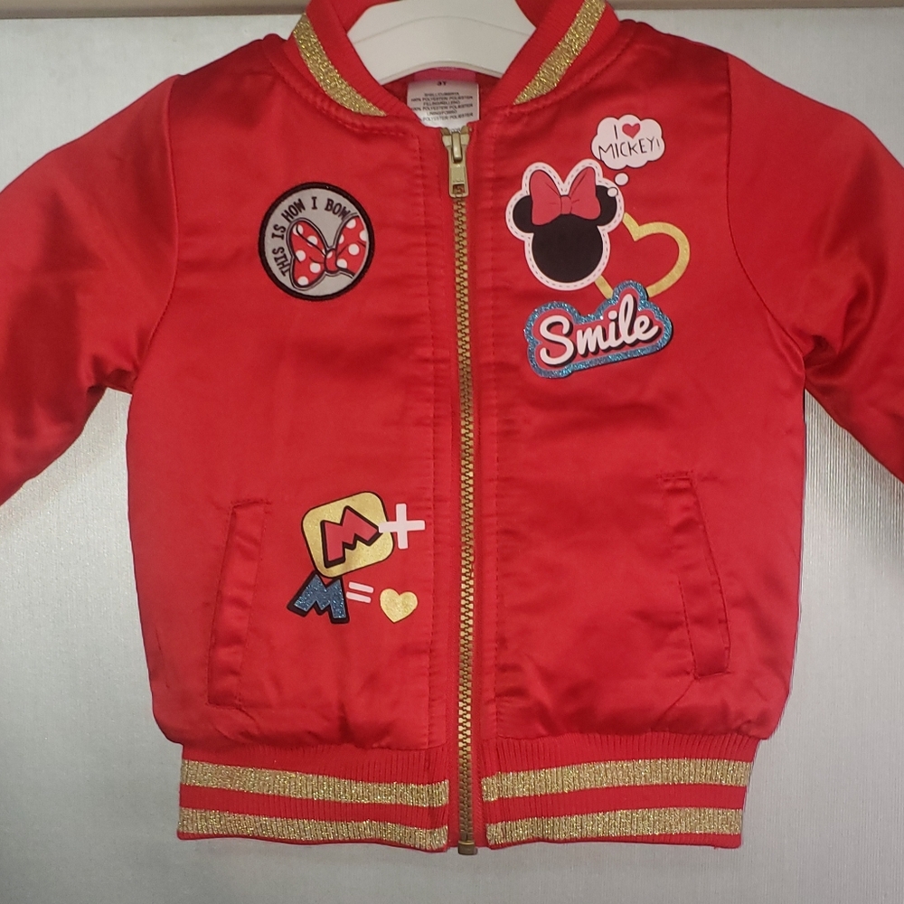ADORABLE RED DISNEY BRAND TODDLER ZIPPER JACKET. SZ 3T GOLD TRIM
